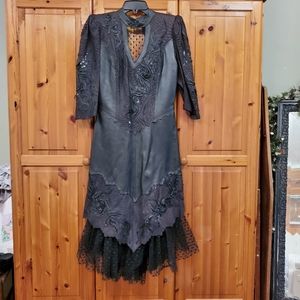 Shanna black leather victorian goth dress 42